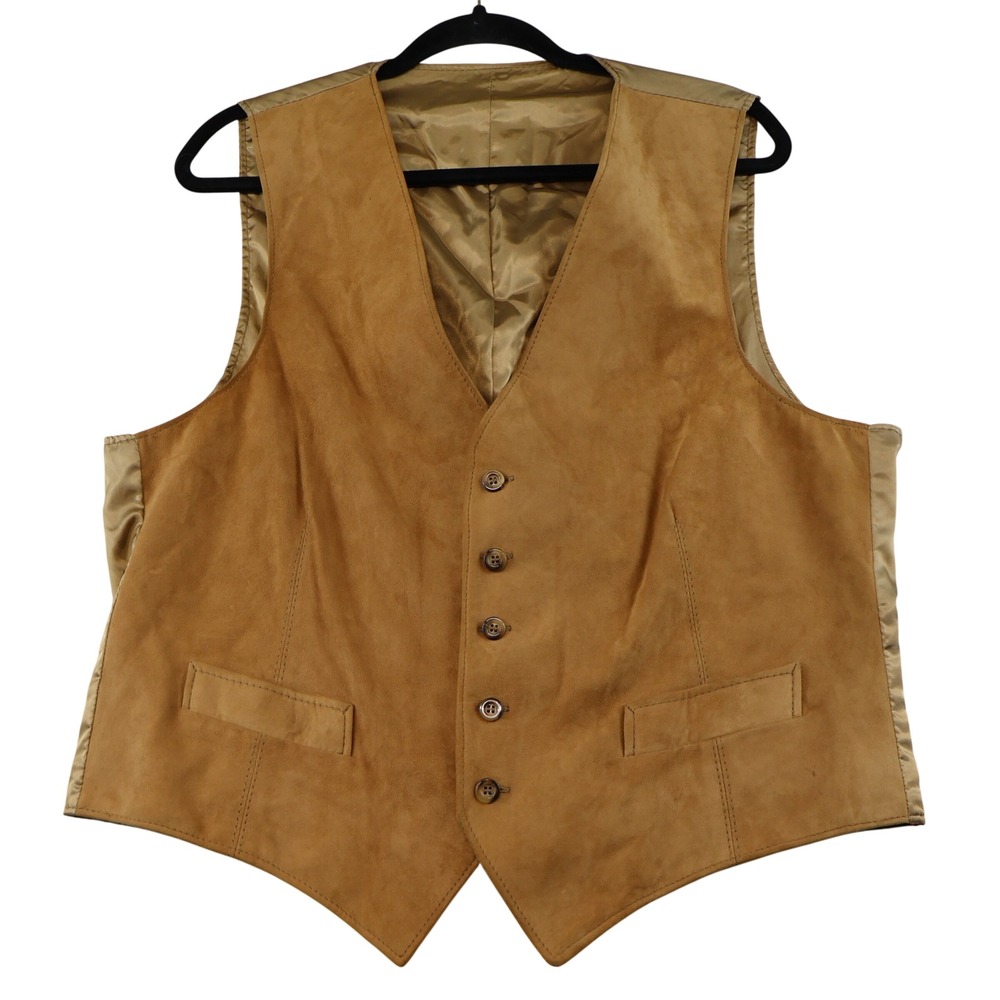 Saks Fifth Avenue Mens 46 Suede Vest Tan Brown Vintage Button Front Waistcoat